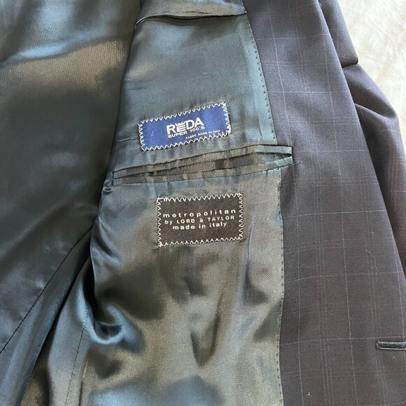 Reda Super 100's Italian Made Navy Blue Plaid Suit Jacket | Size 40 - Picture 8 of 10
